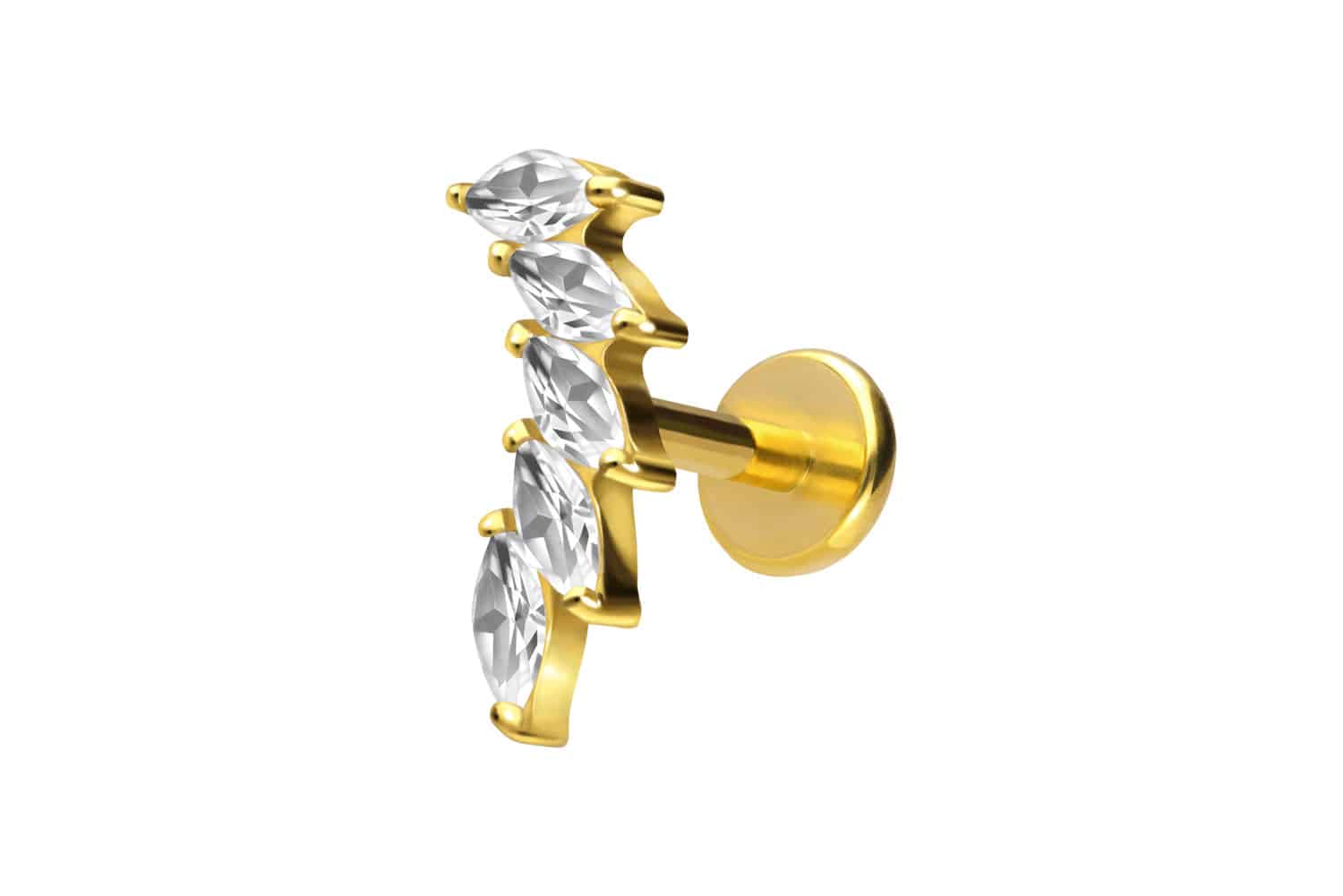 Titan Labret Piercing mit Push Fit 5 EINGEFASSTE KRISTALLTROPFEN